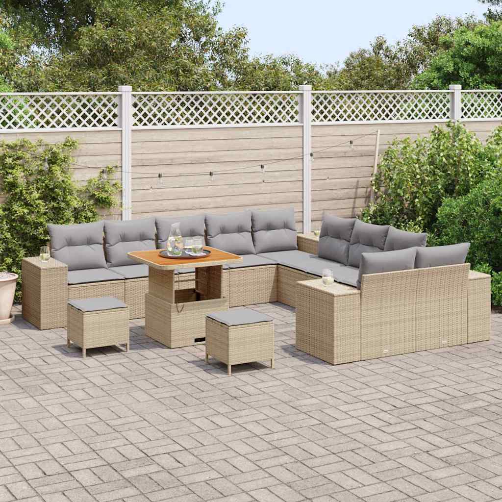 Tuin Sofa Set met kussen 13 pcs Beige poly rattan