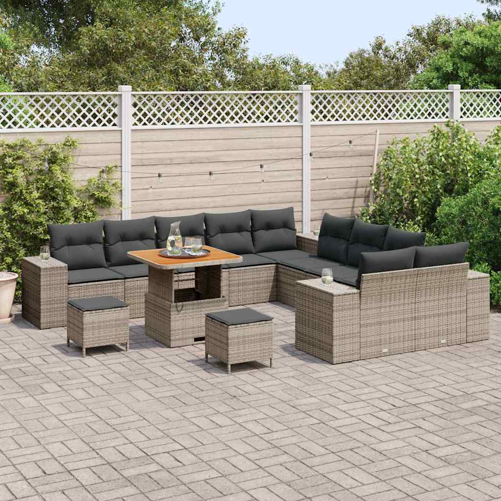 Tuin Sofa Set met kussen 13 pcs Grijs poly rattan