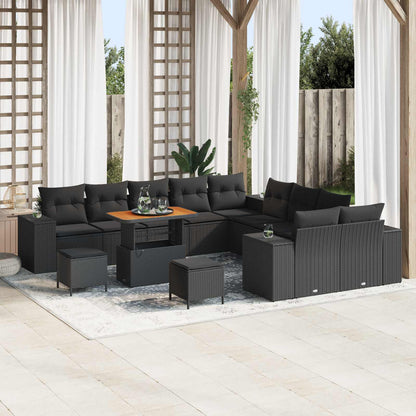 Tuin Sofa Set met kussen 13 pcs Zwart poly rattan