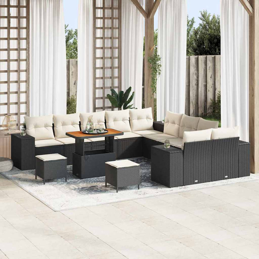 Tuin Sofa Set met kussen 13 pcs Zwart poly rattan