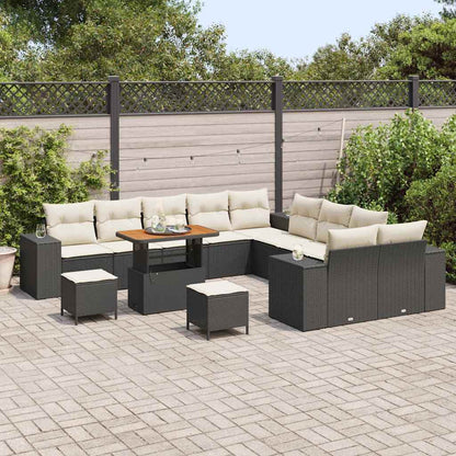 Tuin Sofa Set met kussen 13 pcs Zwart poly rattan