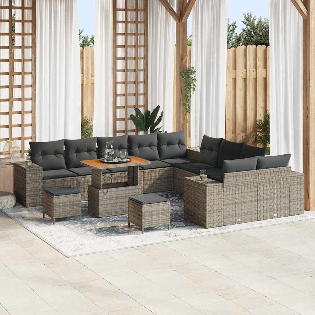 Tuin Sofa Set met kussen 13 pcs Grijs poly rattan