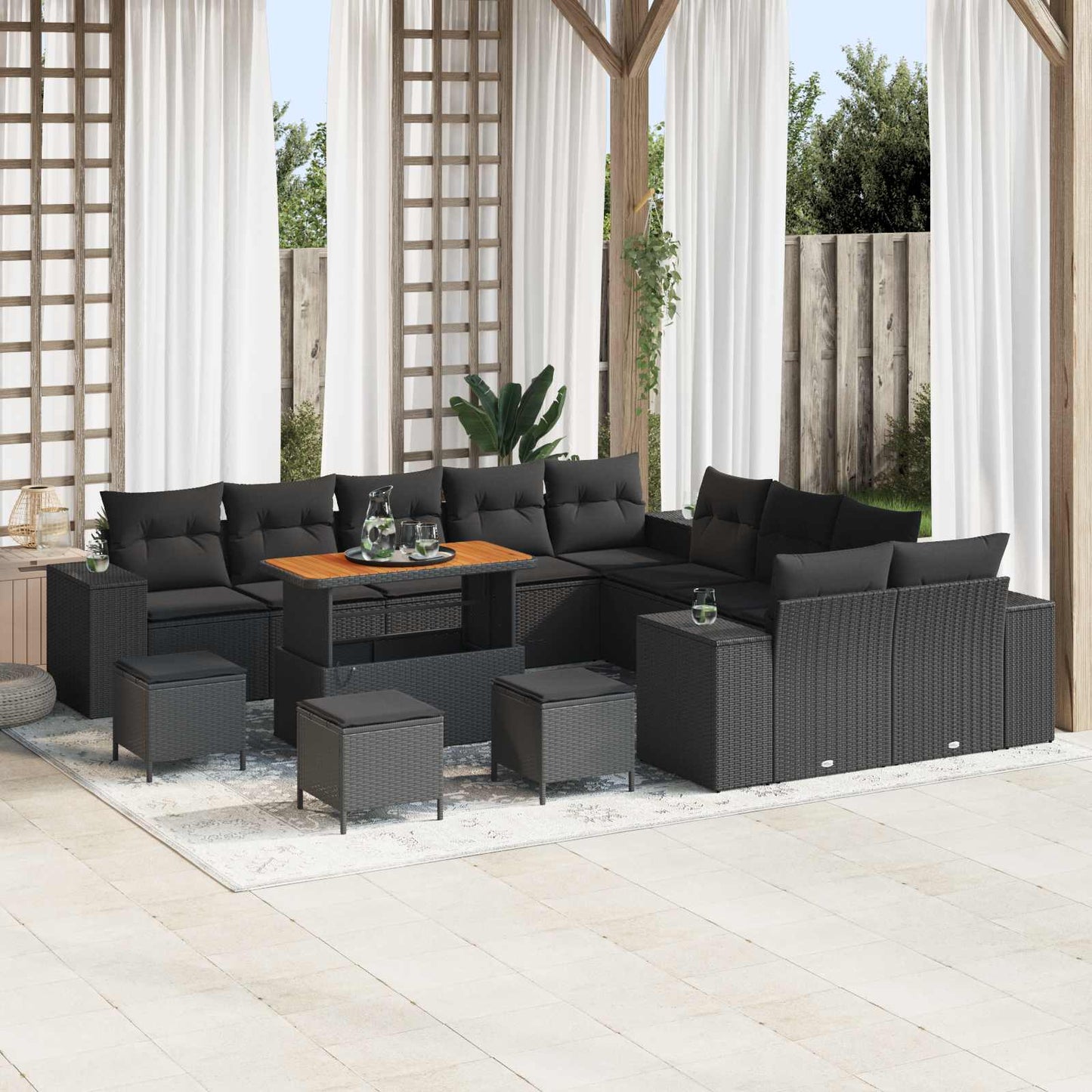 Tuin Sofa Set met kussen 14 pcs Zwart poly rattan