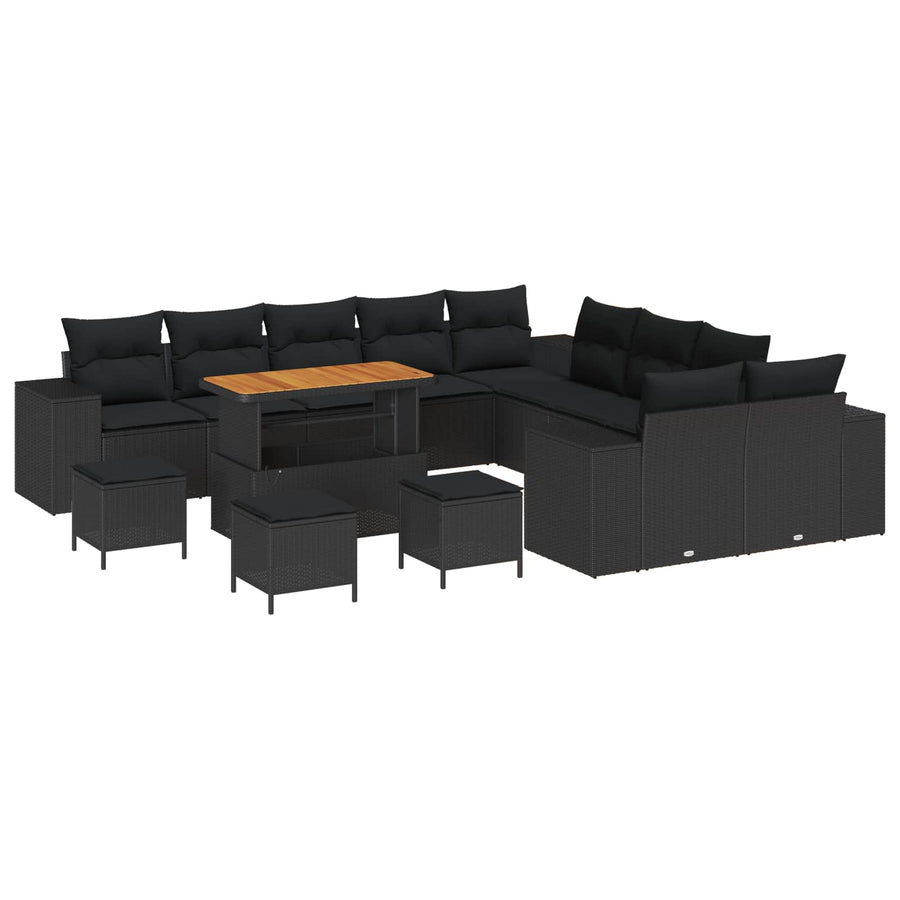 Tuin Sofa Set met kussen 14 pcs Zwart poly rattan
