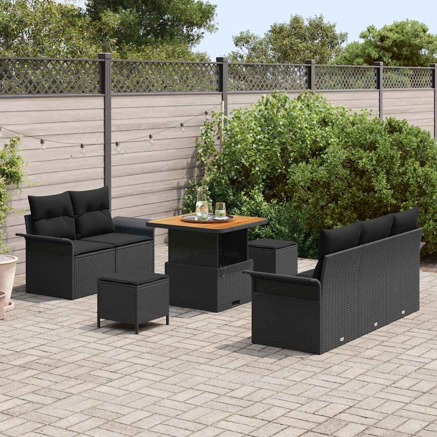 Tuinbankenset met kussen 8 pcs Zwart poly rattan