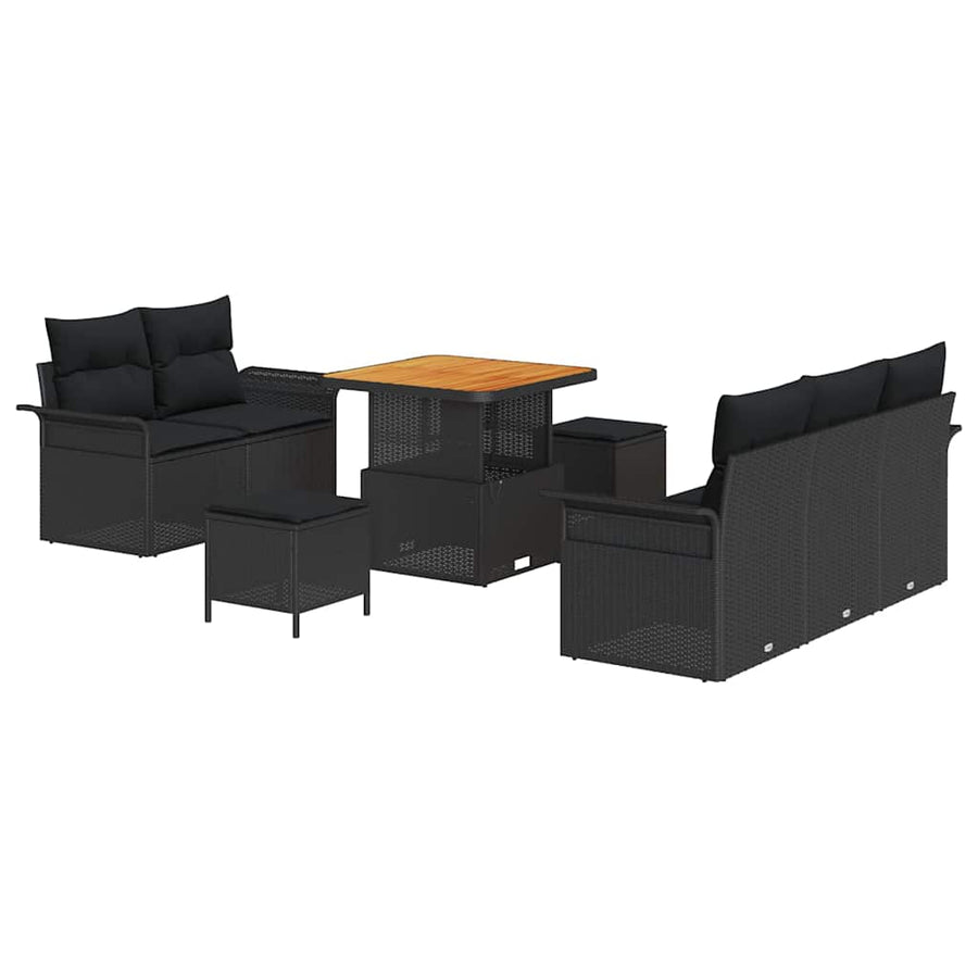 Tuinbankenset met kussen 8 pcs Zwart poly rattan