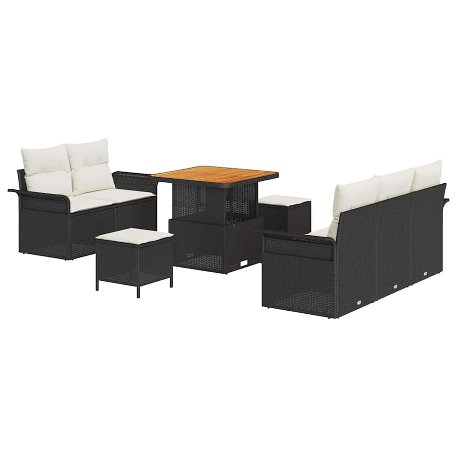 Tuinbankenset met kussen 8 pcs Zwart poly rattan