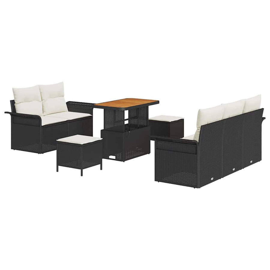 Tuinbankenset met kussen 8 pcs Zwart poly rattan