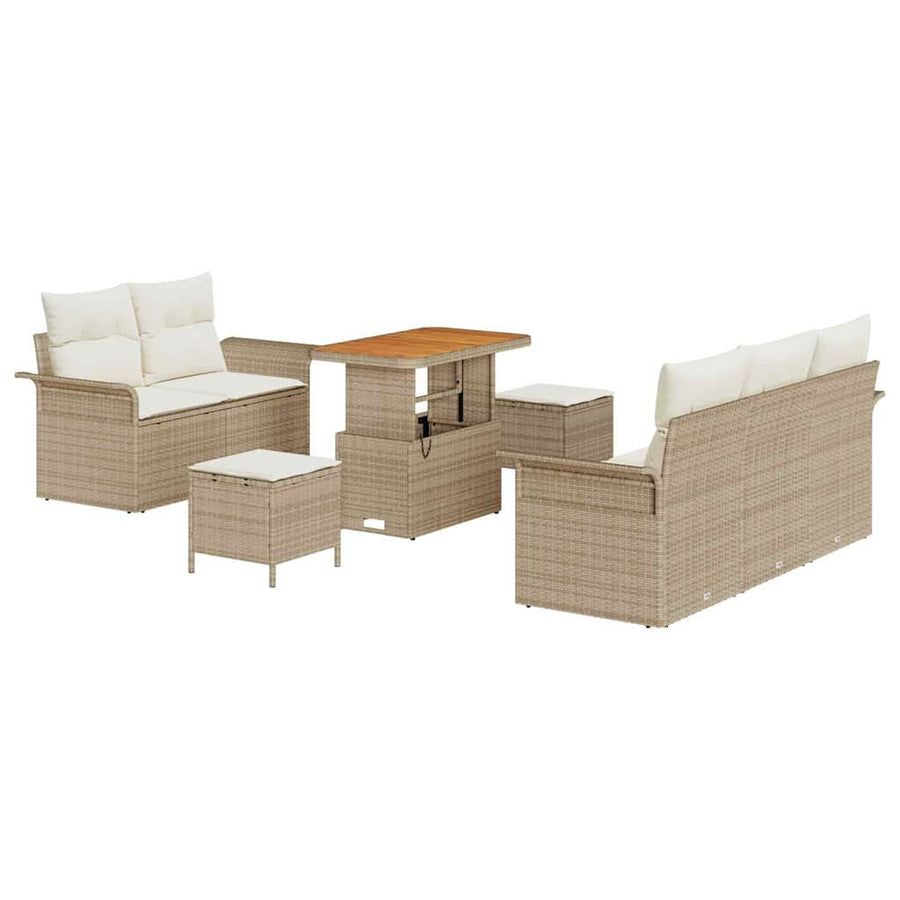 Tuinbankenset met kussen 8 pcs Beige poly rattan