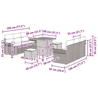 Tuinbankenset met kussen 9 pcs Beige poly rattan