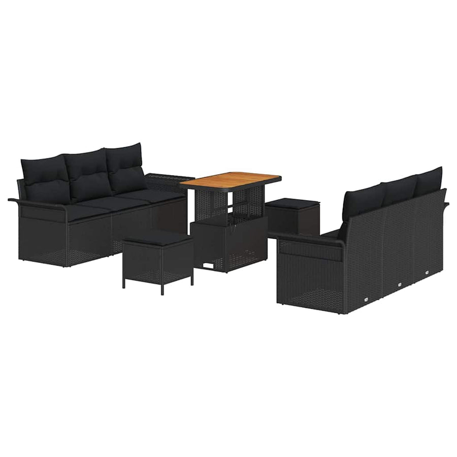 Tuinbankenset met kussen 9 pcs Zwart poly rattan