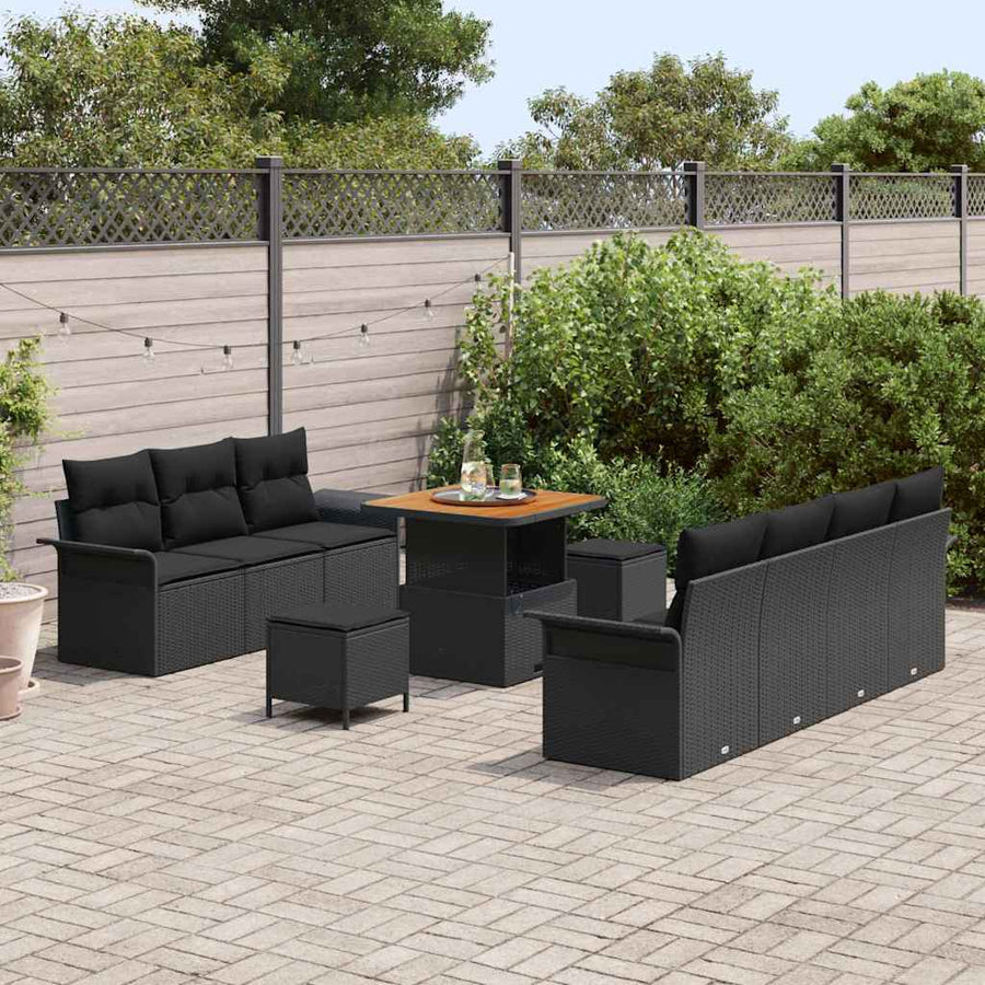 Tuinbankenset met kussen 10 pcs Zwart poly rattan