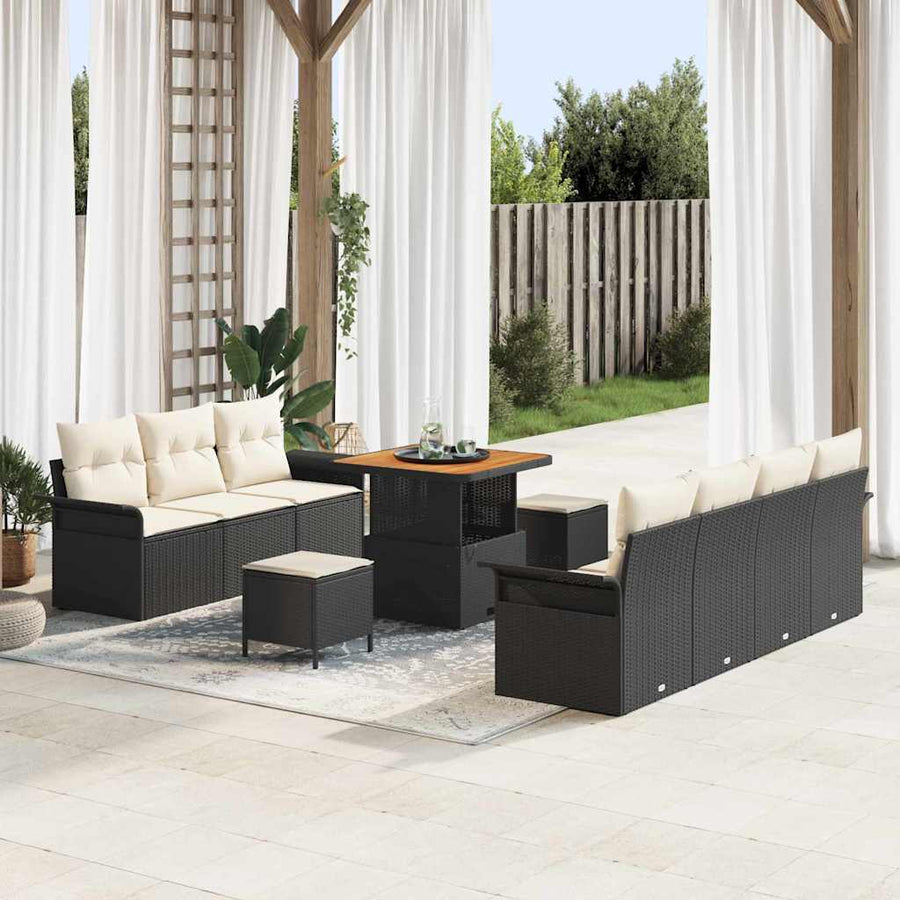 Tuinbankenset met kussen 10 pcs Zwart poly rattan