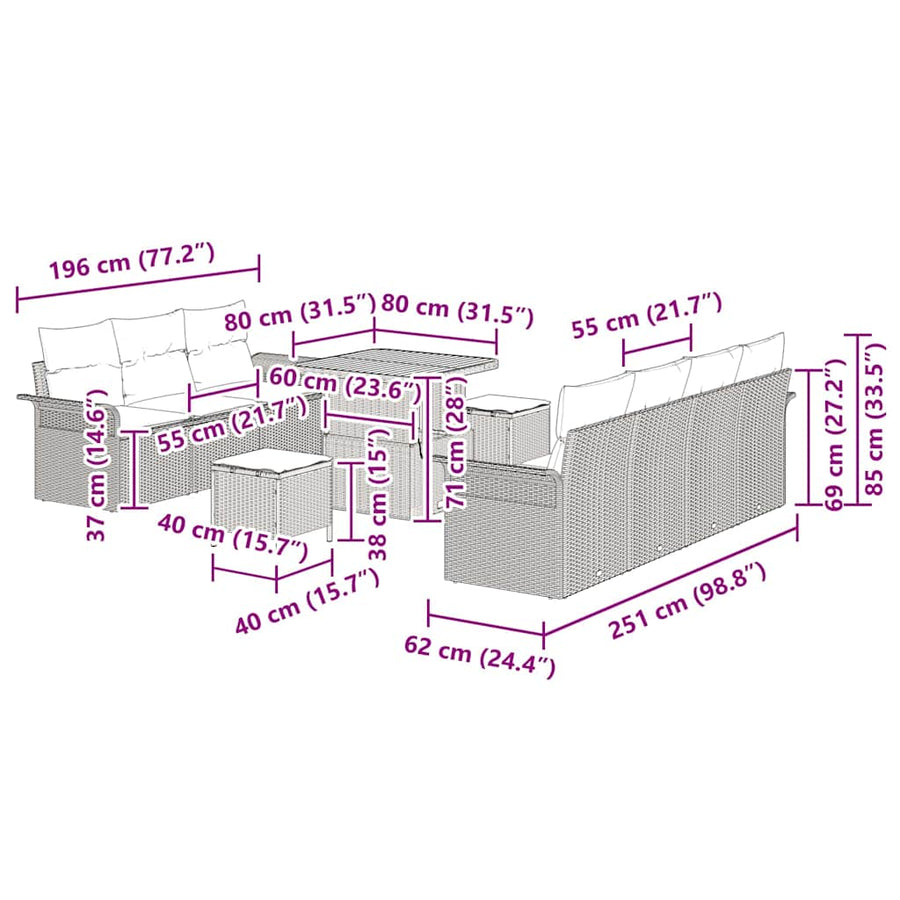 Tuinbankenset met kussen 10 pcs Zwart poly rattan