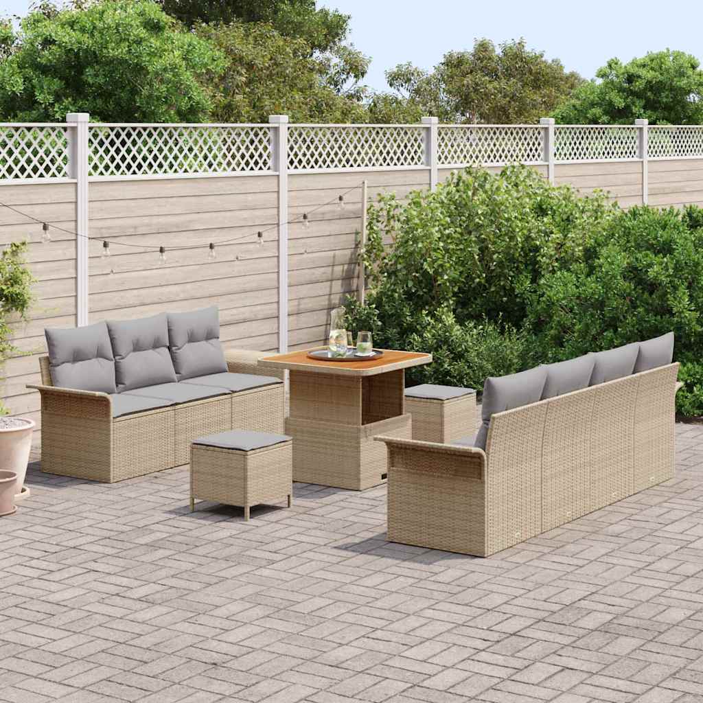 Tuinbankenset met kussen 10 pcs Beige poly rattan