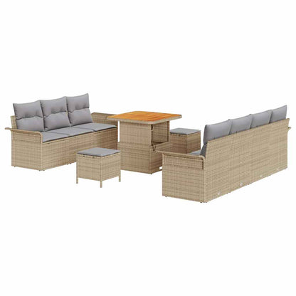 Tuinbankenset met kussen 10 pcs Beige poly rattan