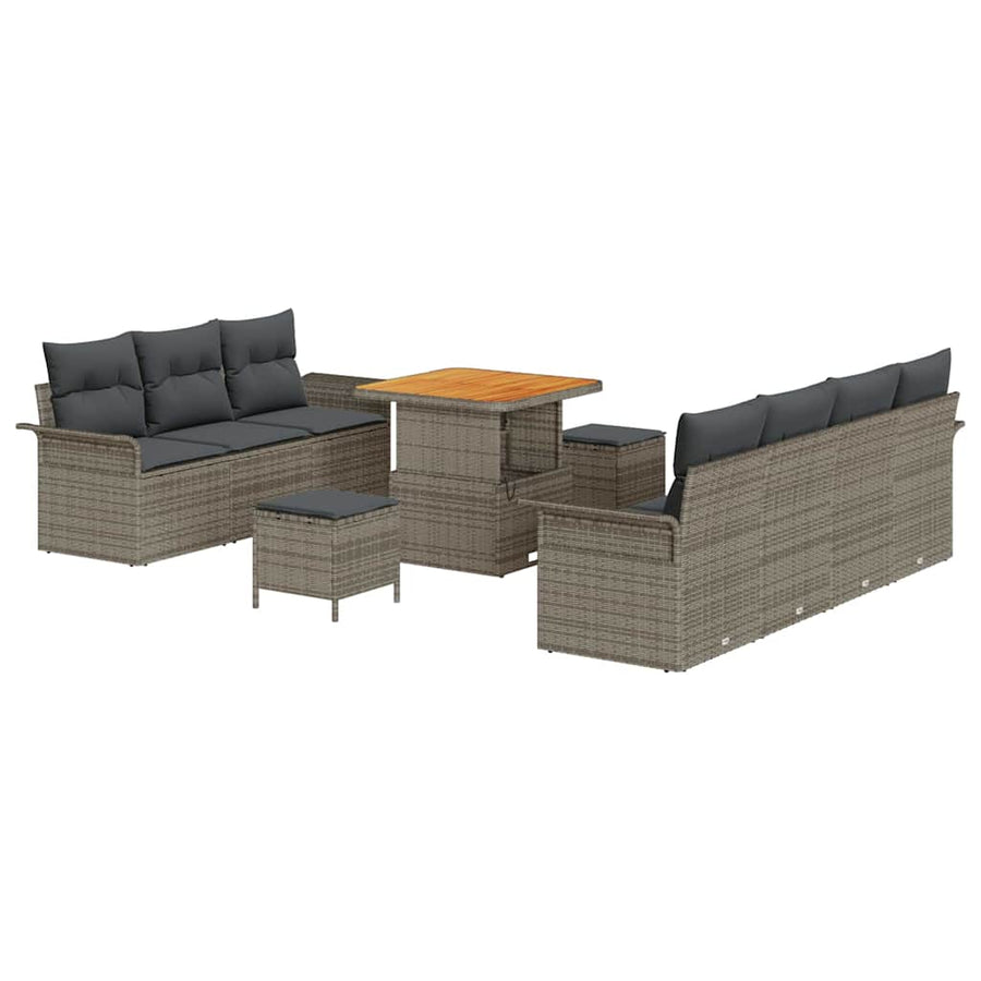Tuinbankenset met kussen 10 pcs Grijs poly rattan