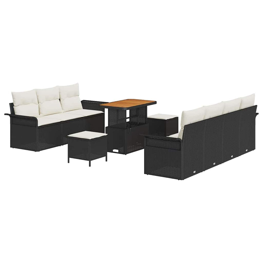 Tuinbankenset met kussen 10 pcs Zwart poly rattan