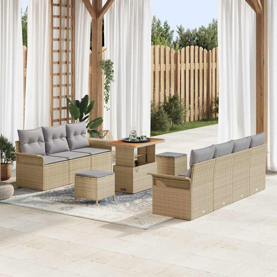 Tuinbankenset met kussen 10 pcs Beige poly rattan
