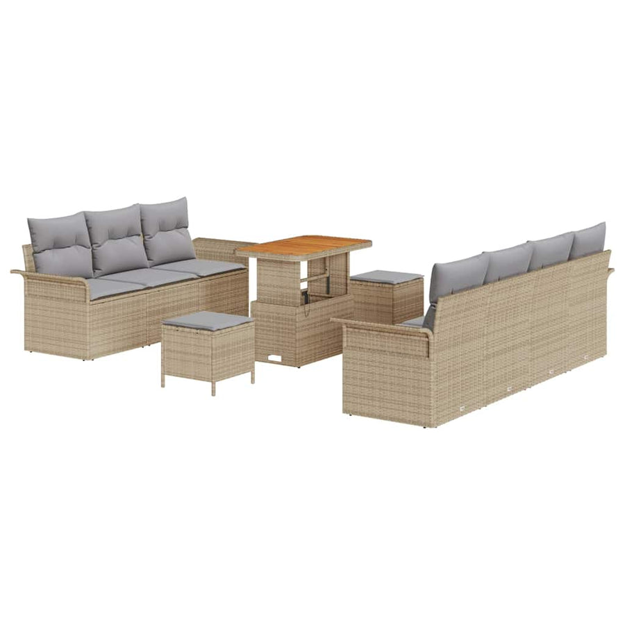 Tuinbankenset met kussen 10 pcs Beige poly rattan