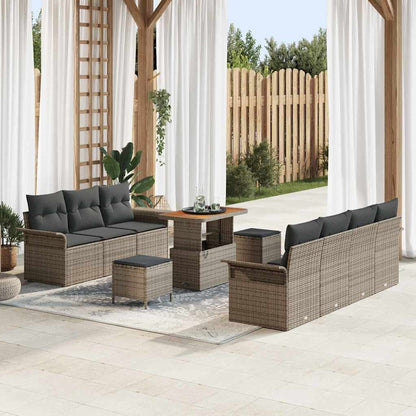 Tuinbankenset met kussen 10 pcs Grijs poly rattan