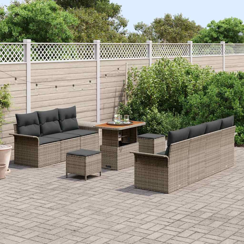Tuinbankenset met kussen 10 pcs Grijs poly rattan