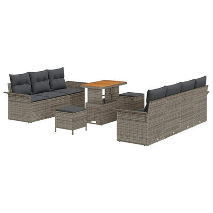 Tuinbankenset met kussen 10 pcs Grijs poly rattan