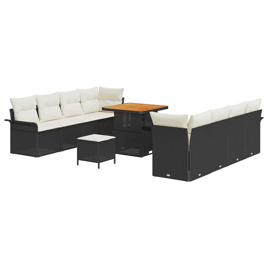 Tuinbankenset met kussen 11 pcs Zwart poly rattan