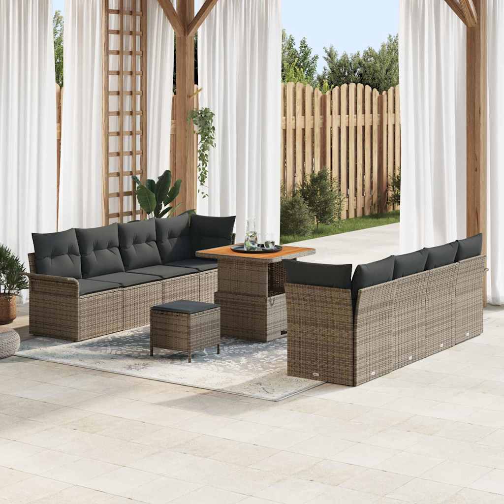 Tuinbankenset met kussen 11 pcs Grijs poly rattan