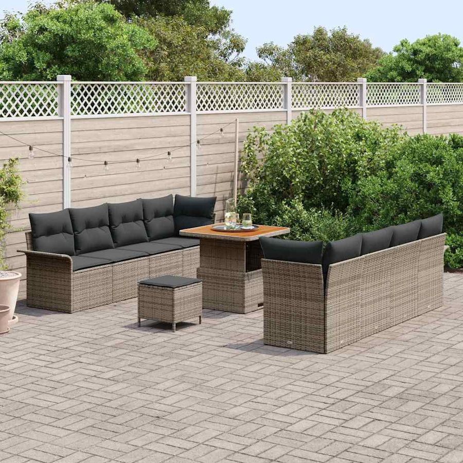 Tuinbankenset met kussen 11 pcs Grijs poly rattan
