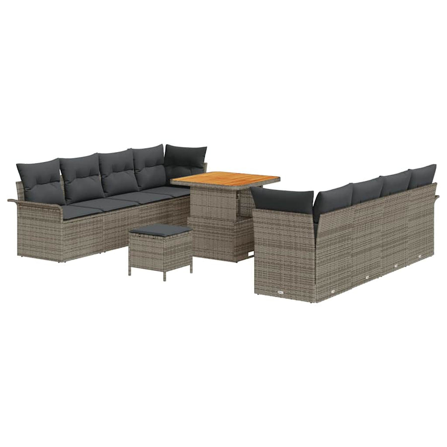 Tuinbankenset met kussen 11 pcs Grijs poly rattan