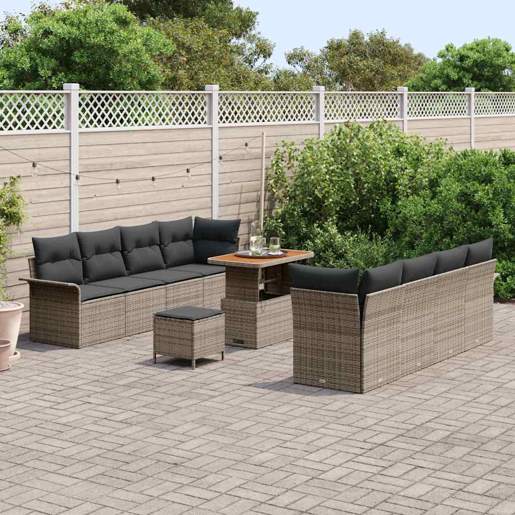 Tuinbankenset met kussen 11 pcs Grijs poly rattan