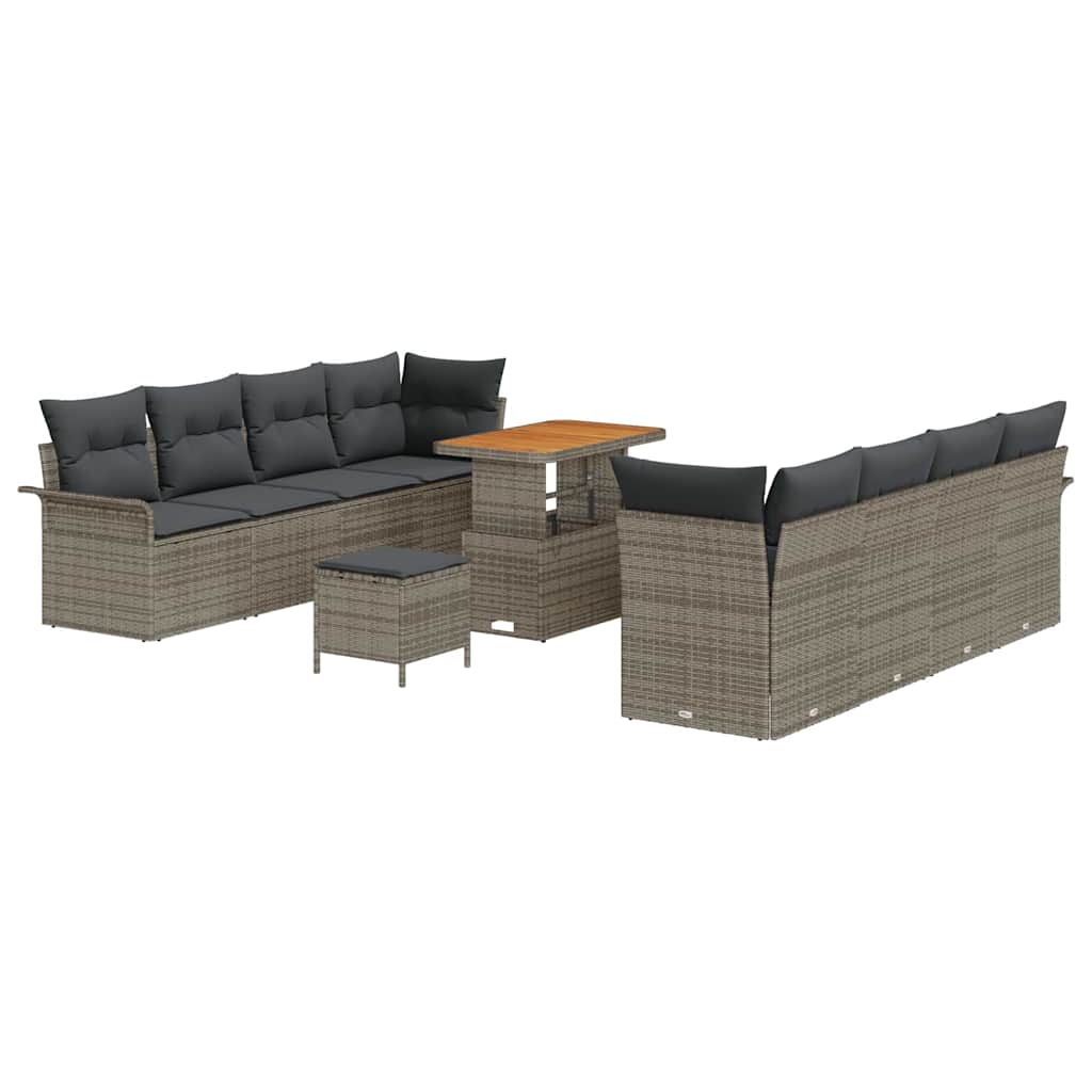 Tuinbankenset met kussen 11 pcs Grijs poly rattan