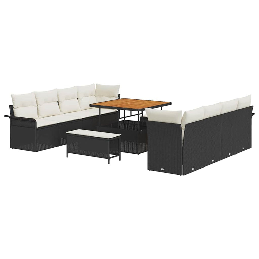 Tuinbankenset met kussen 11 pcs Zwart poly rattan