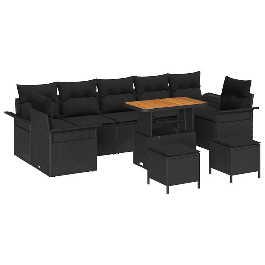 Tuinbankenset met kussen 10 pcs Zwart poly rattan