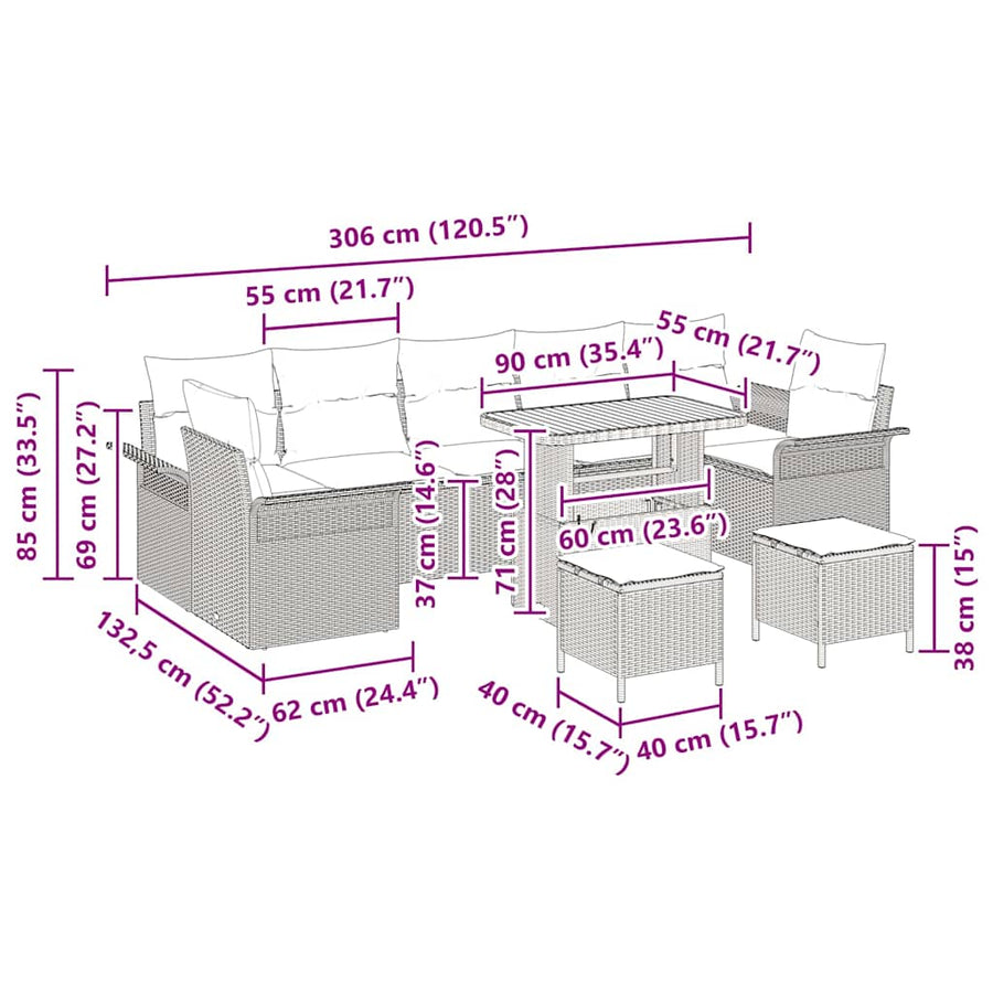 Tuinbankenset met kussen 10 pcs Zwart poly rattan