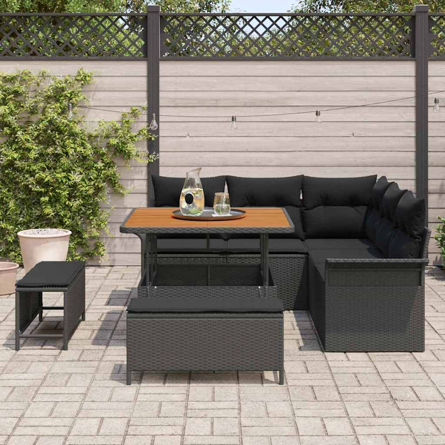 Tuinbankenset met kussen 8 pcs Zwart poly rattan