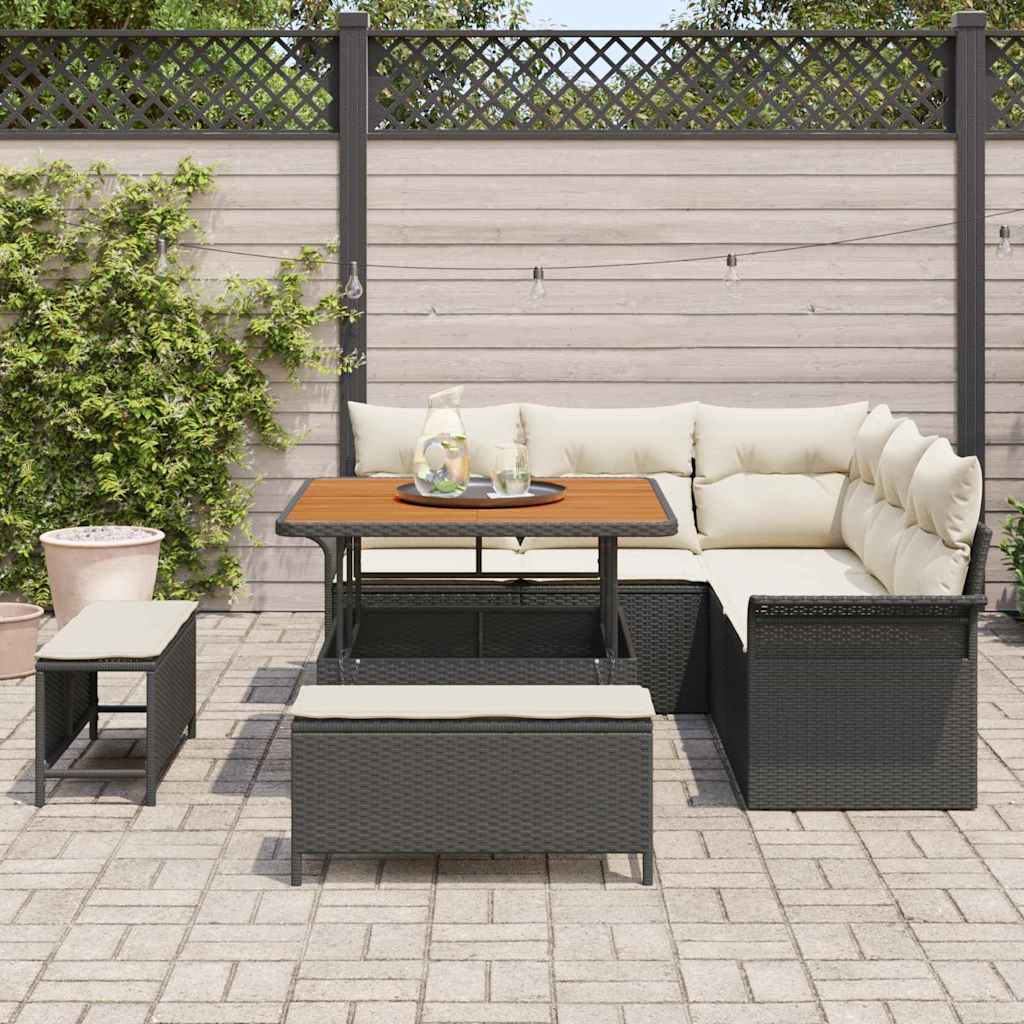 Tuinbankenset met kussen 8 pcs Zwart poly rattan