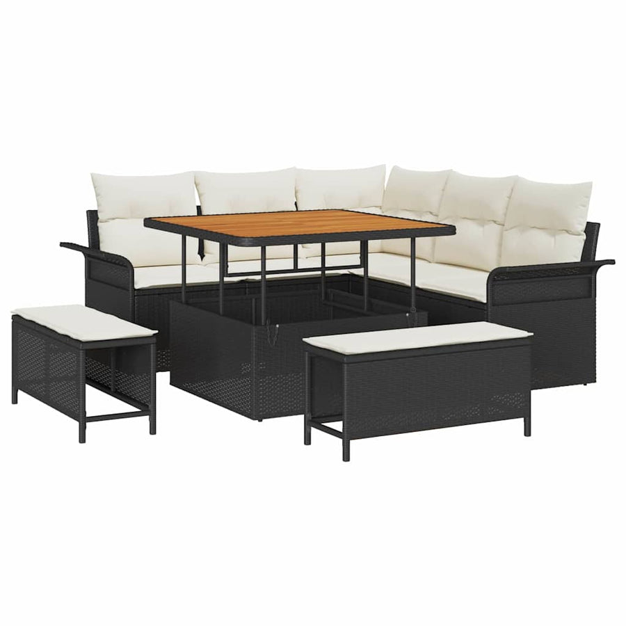 Tuinbankenset met kussen 8 pcs Zwart poly rattan
