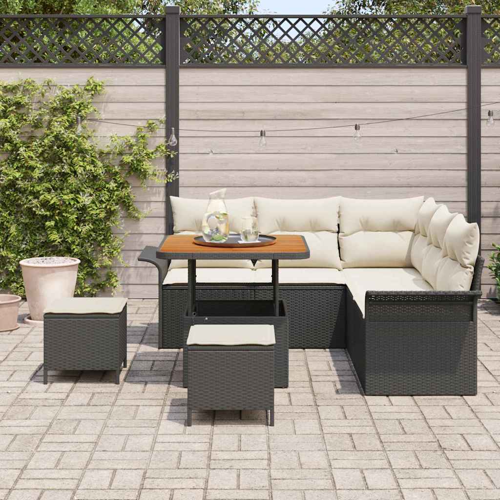 Tuinbankenset met kussen 8 pcs Zwart poly rattan