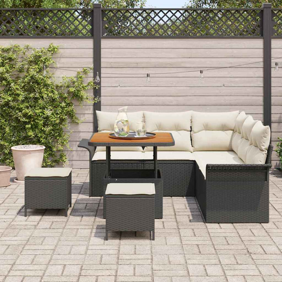 Tuinbankenset met kussen 8 pcs Zwart poly rattan