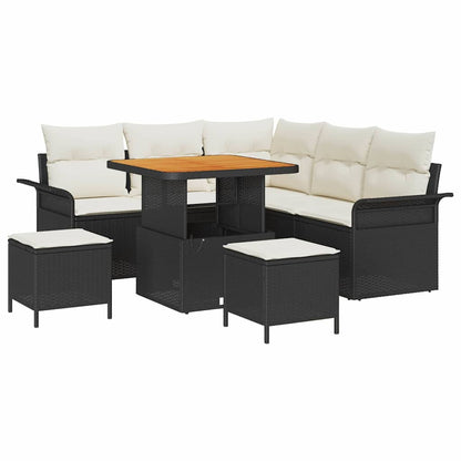 Tuinbankenset met kussen 8 pcs Zwart poly rattan