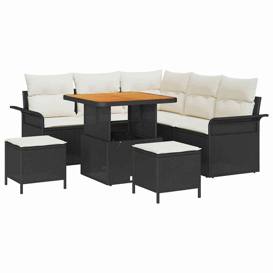 Tuinbankenset met kussen 8 pcs Zwart poly rattan