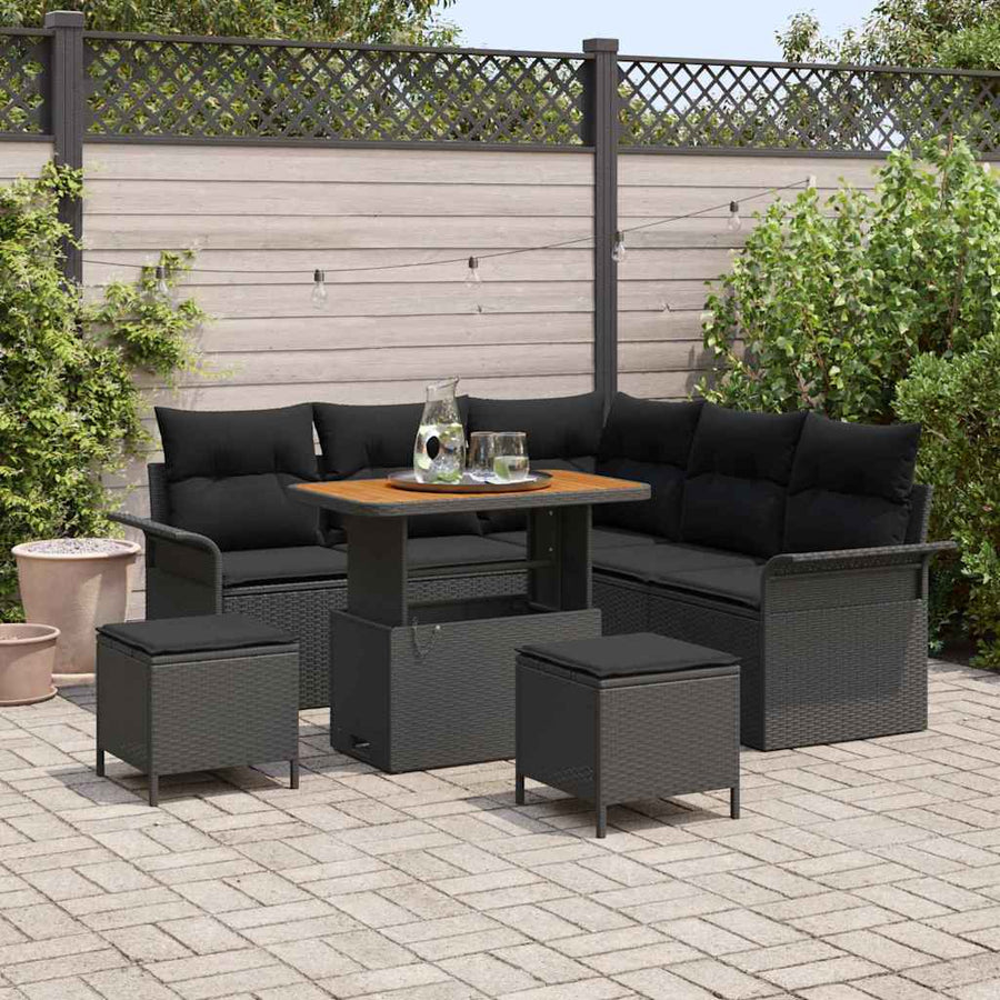 Tuinbankenset met kussen 8 pcs Zwart poly rattan