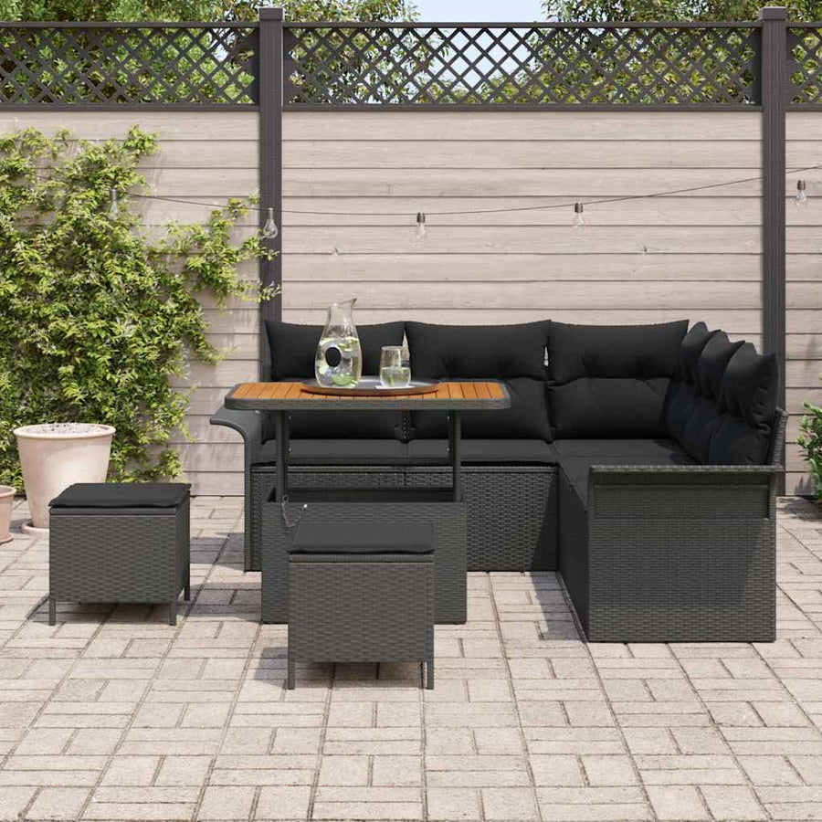 Tuinbankenset met kussen 8 pcs Zwart poly rattan
