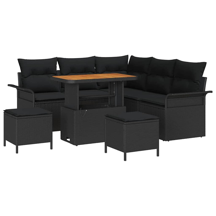 Tuinbankenset met kussen 8 pcs Zwart poly rattan