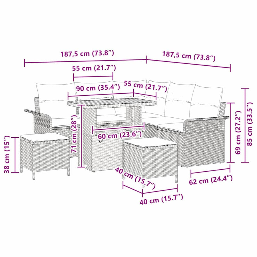 Tuinbankenset met kussen 8 pcs Zwart poly rattan