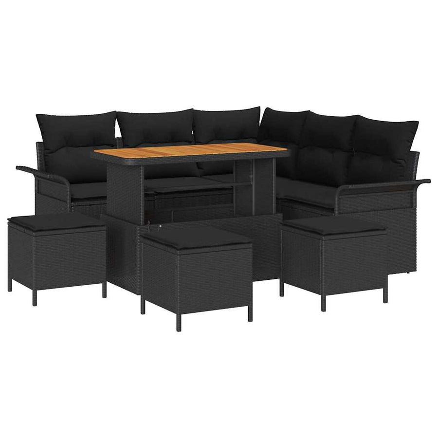 Tuinbankenset met kussen 9 pcs Zwart poly rattan