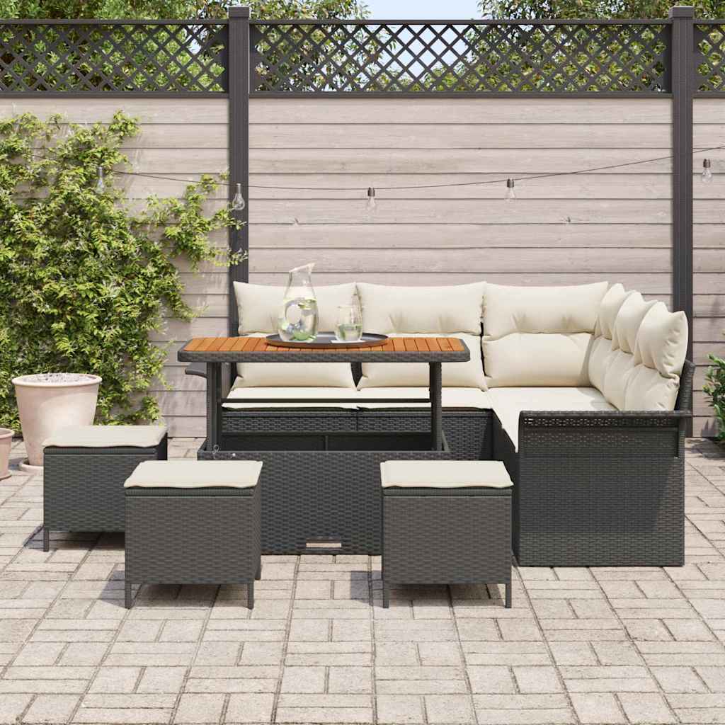Tuinbankenset met kussen 9 pcs Zwart poly rattan