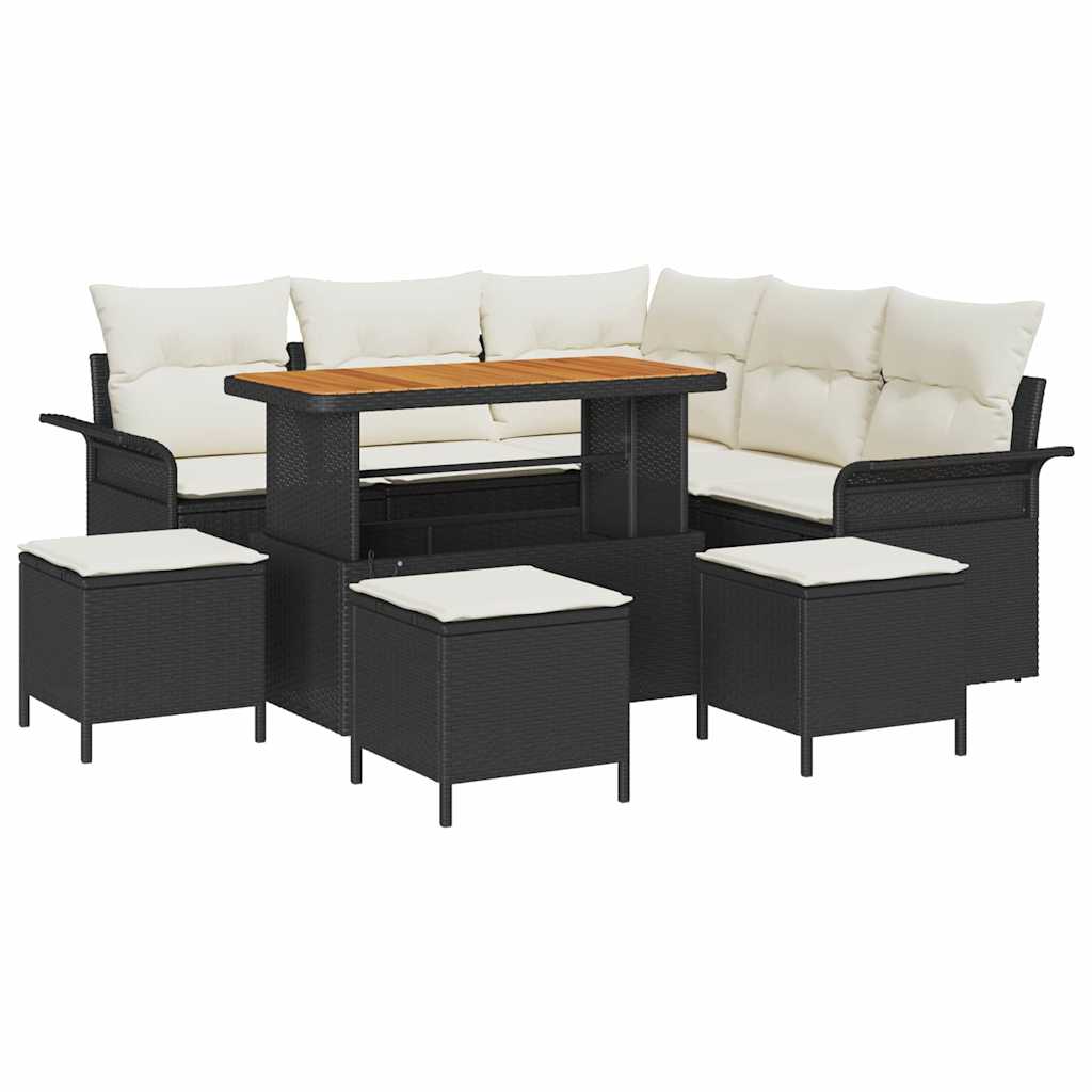 Tuinbankenset met kussen 9 pcs Zwart poly rattan